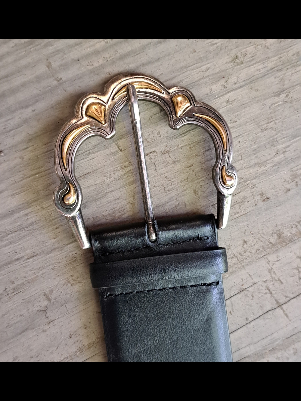 Maje Black Leather Belt with Two-Tone Decorative Buckle